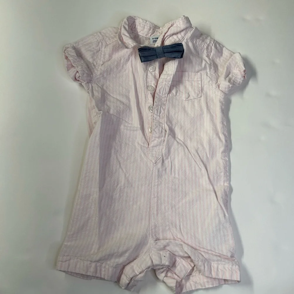 Old Navy Baby Boy Pink Striped Romper with Bow tie